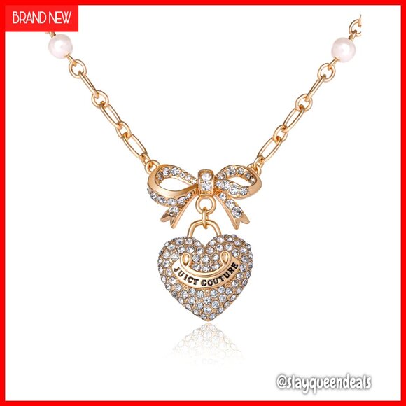 Adjustable Heart Pendant Necklace with Pearls and Rhinestones 16-28